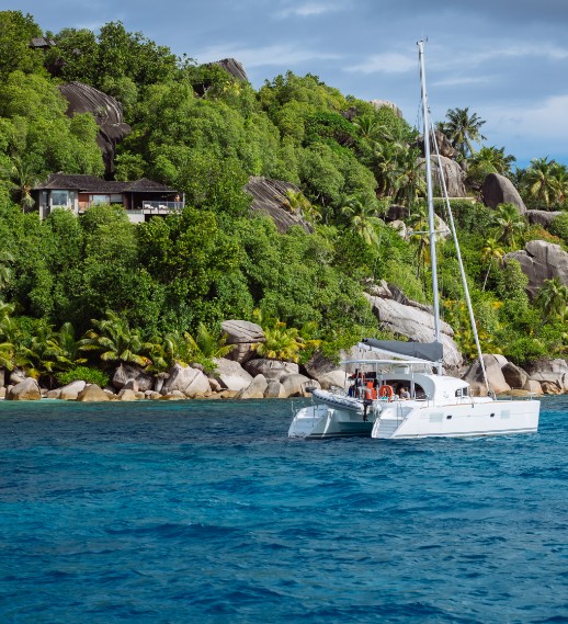 Yacht at Felicite island, Seychelles